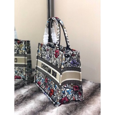 Dior Small Book Tote In Multicolor Mille Fleurs Embroidery