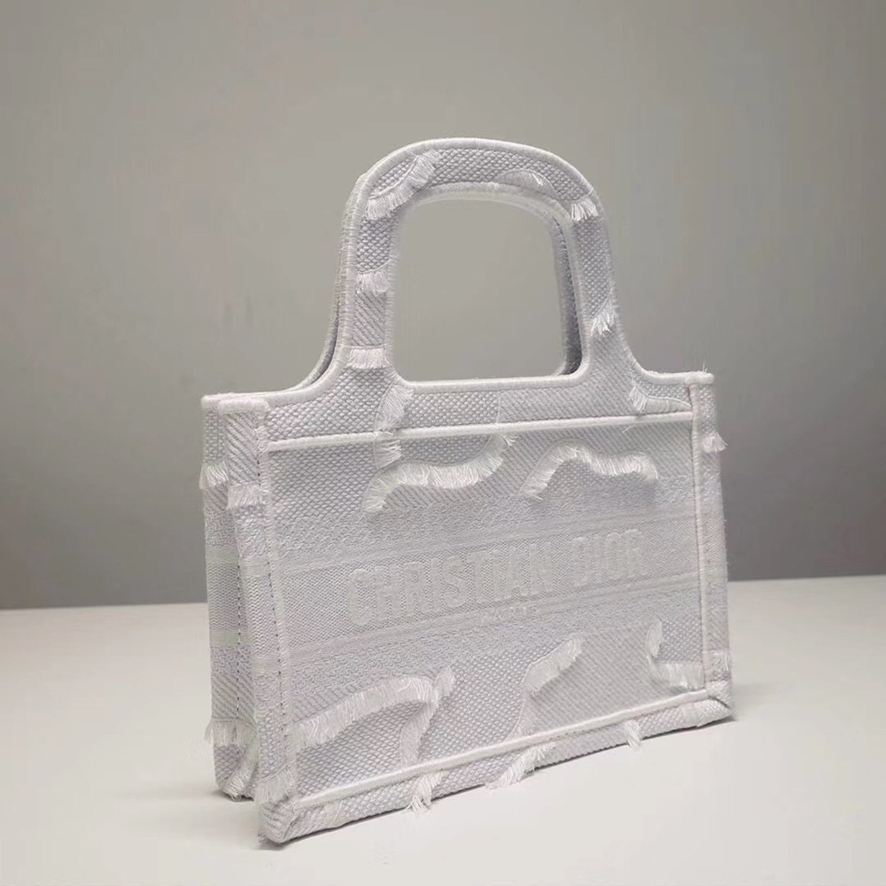 Dior Small Book Tote In White Camouflage Embroidered Canvas