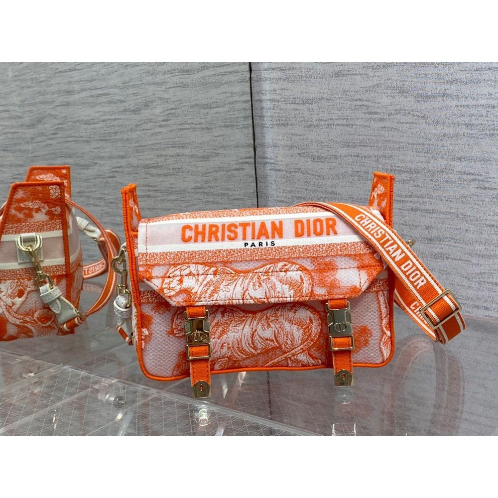 Dior Small Diorcamp Bag In Orange Transparent Toile de Jouy Canvas