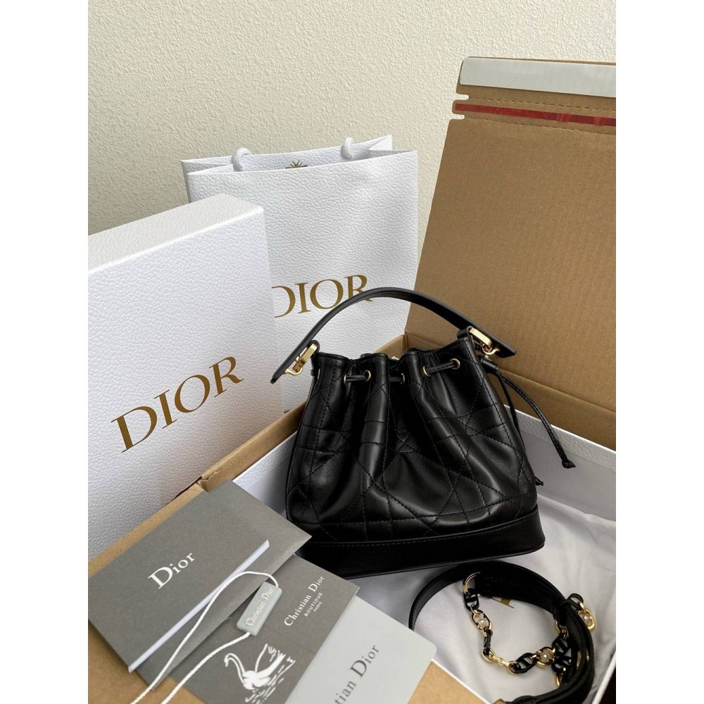 Dior Small Jolie Bucket Bag in Black Macrocannage Lambskin