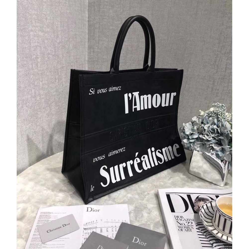 Dior Book Tote Bag In Black Surrealism Printed Calfskin