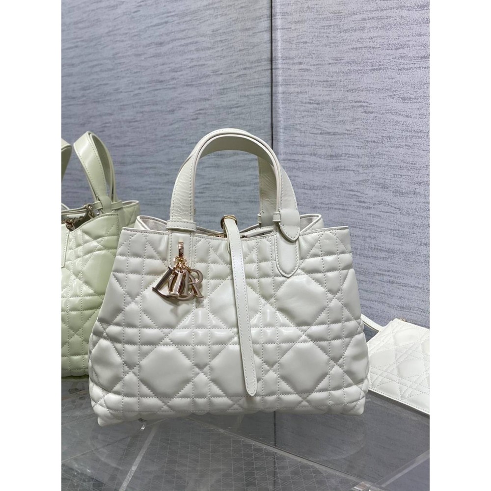 Dior Toujours Medium Bag in White Macrocannage Calfskin